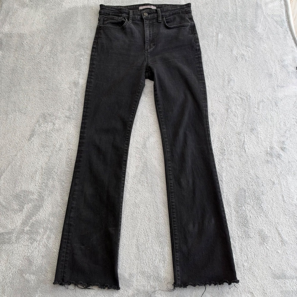 Joe's Jeans Women 29 Black The Hi Honey High Rise Bootcut Jeans Raw Hem Western